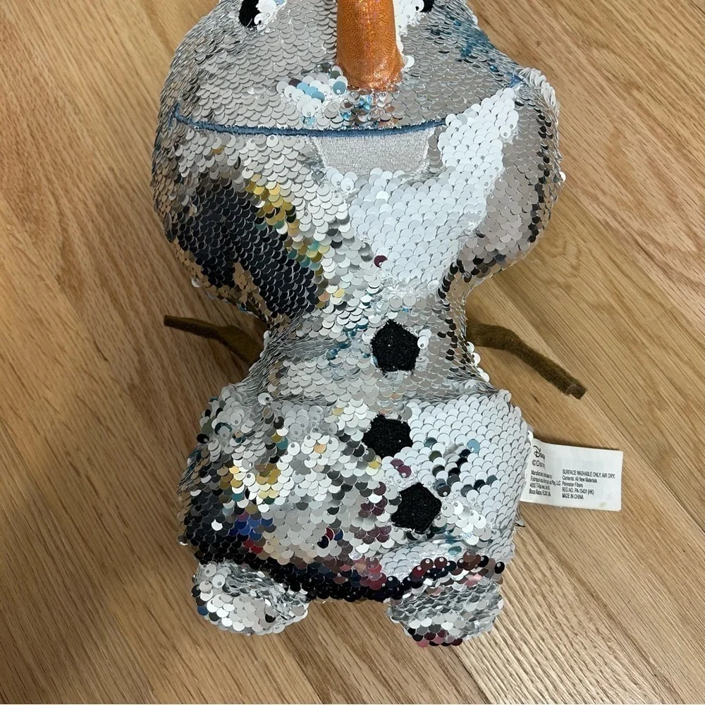 Olaf Sequin Reversible Plush Stuffed Snowman Frozen Disney Silver White